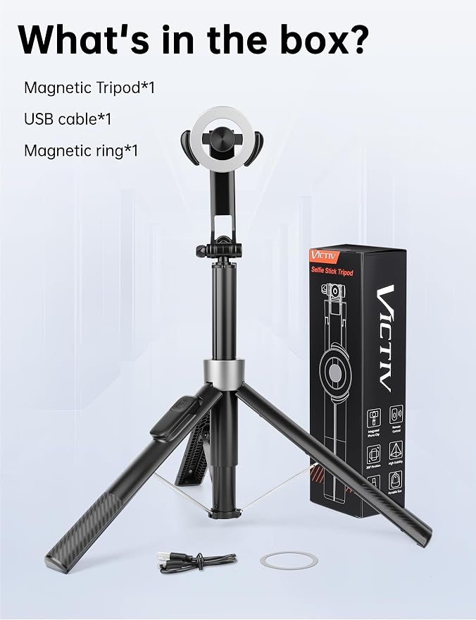 70" Magnetic Phone Tripod, Selfie Stick Tripod for iPhone MagSafe & Camera | Rechargeable Remote & 2 in 1 Magnetic Holder, 360° Rotatable Portable Cell Phone Stand for Travel Vlog Video Recording - Image 9
