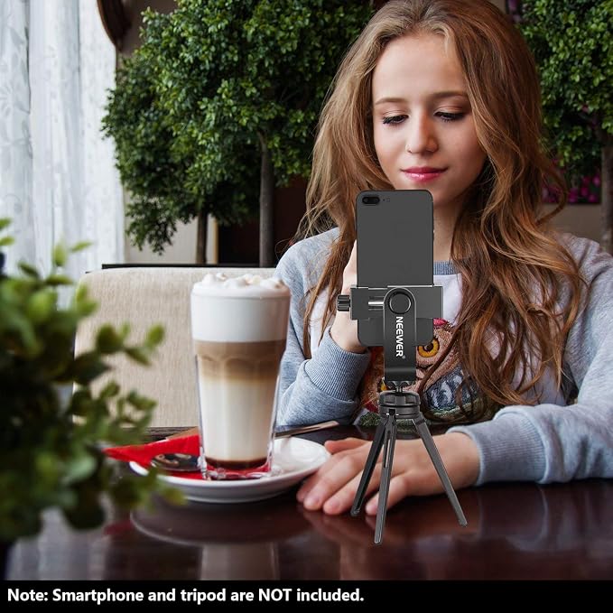 NEEWER Smartphone Holder Phone Tripod Mount Compatible with iPhone Android | Compatible with iPhone 17 16 15 Pro Max Plus Samsung Galaxy S26 S25 S24 Ultra, Cell Phone Clip Adapter for Tripod, 1/4" Screw - Image 4