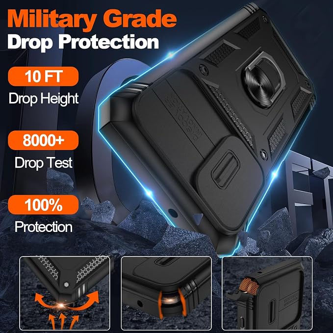 Gritup for Samsung Galaxy A13 4G Case with 2PCS Screen Protector, Build in 360° Rotating Ring Kickstand, Military Grade Protective Cover for A13 4G Phone, Black - Image 3