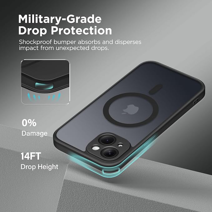 CAPRARO for iPhone 14 Case, Compatible with MagSafe | Upgraded [Full Camera Protection] Shockproof Protective Slim Translucent Matte Magnetic Phone Case 6.1'', Black - Image 5