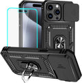 HNHYGETE for iPhone 15 Pro Case with HD Screen Protector: [Military Grade 20ft. Drop Tested] Slide Camera Cover Ring Shockproof Protective Phone Case for - iPhone 15 Pro (Black) by HNHYGETE