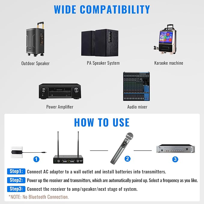 Phenyx Pro UHF Wireless Microphone System w/ 2x30 Tunable Frequencies, Metal Cordless Mic Set, 200 ft Range, 2 Bodypacks & Headsets/Lapel Mics for Speaking, Singing, Church, DJ (PTU-52-2B) - Image 6