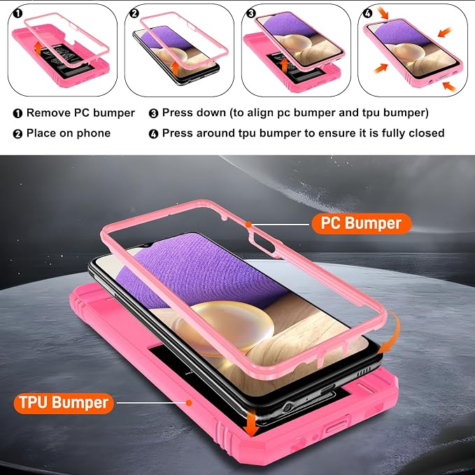 Gritup for Galaxy A32 5G Case Military-Grade Shockproof with Kickstand Pink | with 2 PCS Screen Protector, Slide Camera Cover, Heavy Duty Outdoor Protection Full Body Funda para Galaxy A 32 Cover-Pink - Image 4