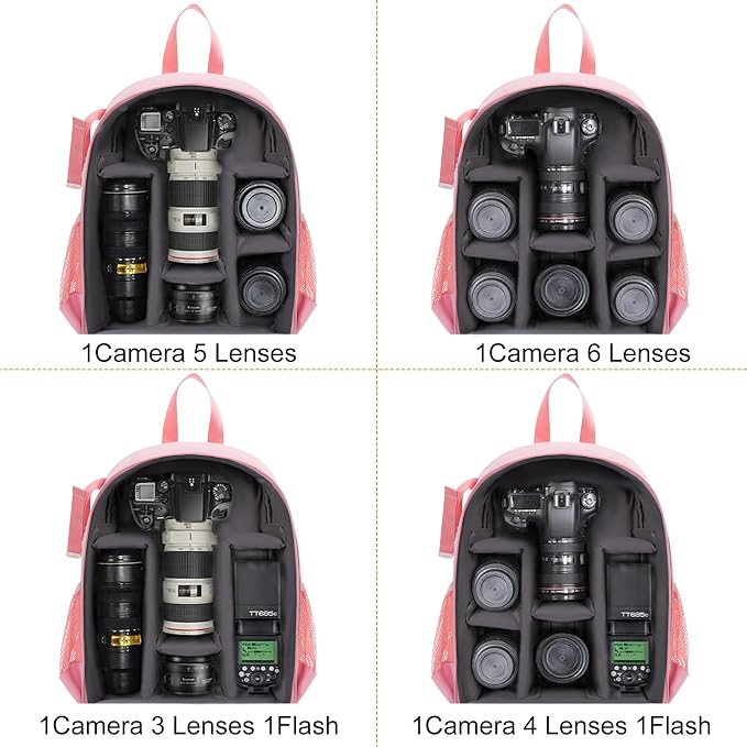 CADeN Camera Backpack Bag Professional for DSLR/SLR Mirrorless Camera Waterproof, Camera Case Compatible for Sony Canon Nikon Camera and Lens Tripod Accessories (Small, Pink) - Image 5