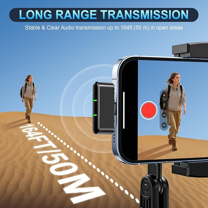 EX Wireless Lavalier Microphone System, Dual Clip-On Mics + Charging Case, 164ft Range Plug-and-Play for iPhone/Android, Advanced Noise Reduction, 48H Runtime-Video Recording, TikTok, YouTube, Black - Image 5