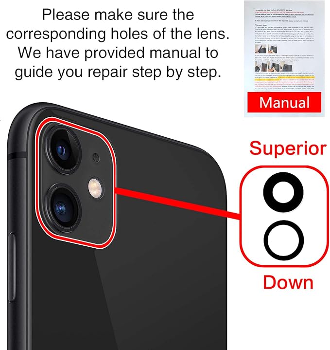 2PCS ASDAWN Back Camera Lens Glass Replacement for iPhone 11 6.1 Inches with Pre-Installed Adhesive, Rear Camera Lens Glass Replacement with Installation Manual + Repair Tool Set - Image 6