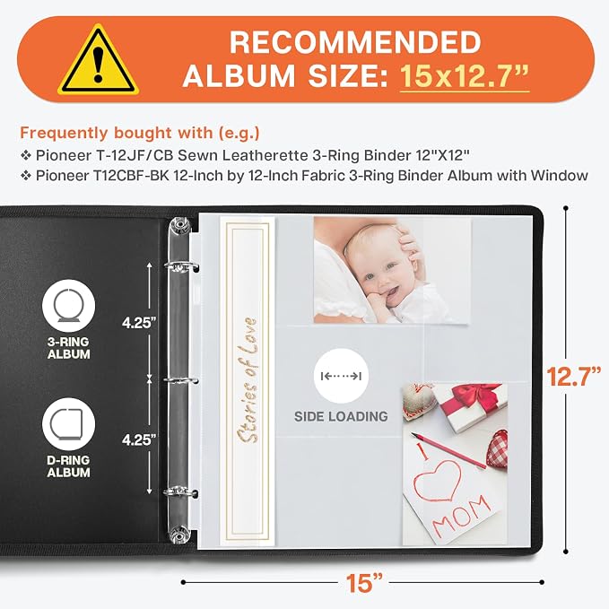 Dunwell 12x12 Photo Album Refill Pages, 25 Pack Holds 250 Photos, 4x6 Photo Sleeves for 3 Ring Binder, Mixed Layout Scrapbook Page Protectors, Acid-Free Poly - Image 2