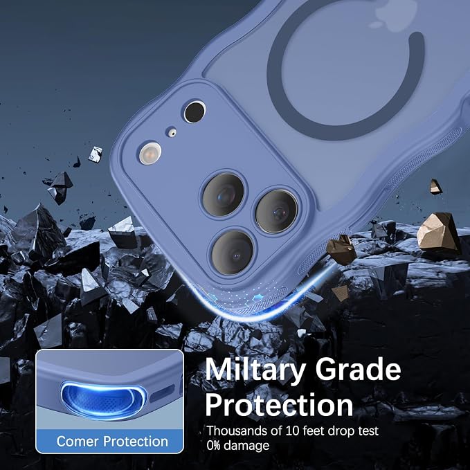 BENTOBEN Magnetic for iPhone 17 Pro Case, Cute Wavy Full Camera Protection [Compatible with MagSafe] Matte Anti-Slip Bumper Women Girls Boys Protective Cover for 17 Pro 6.3", Sierra Blue - Image 3