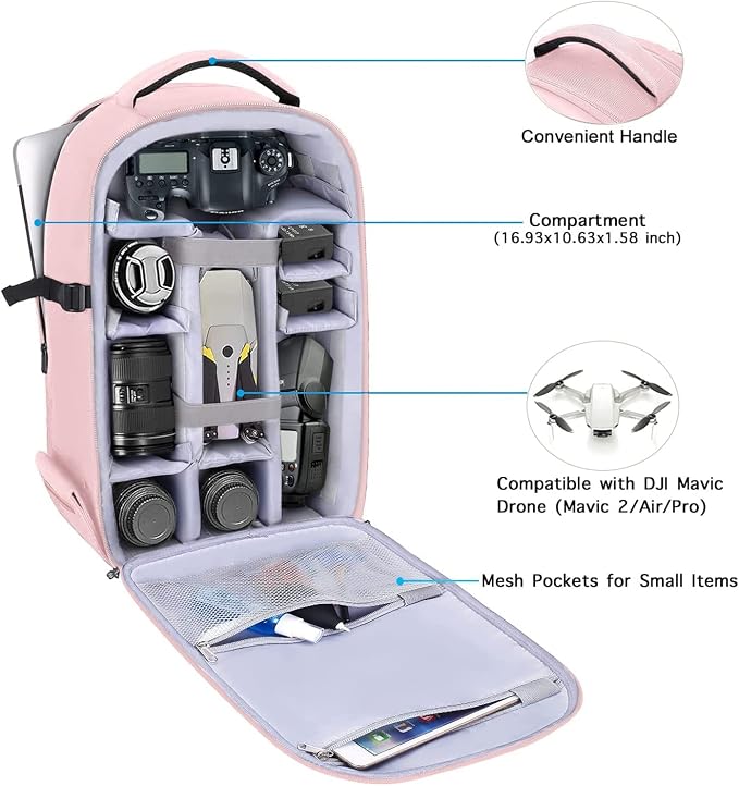 MOSISO Camera Backpack, DSLR/SLR/Mirrorless Photography Camera Bag | 15-16 inch Waterproof Hardshell Case with Tripod Holder&Laptop Compartment Compatible with Canon/Nikon/Sony, Pink - Image 2