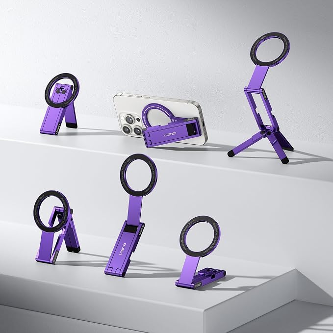 ULANZI MA60 Phone Tripod for Magsafe, Aluminium Mini Phone Stand Purple | Pocket Size Cell Phone Stand, Foldable Selfie Stick for iPhone, Strong Magnet Quick Mount for iPhone 16 15 14 13 12 - Image 7