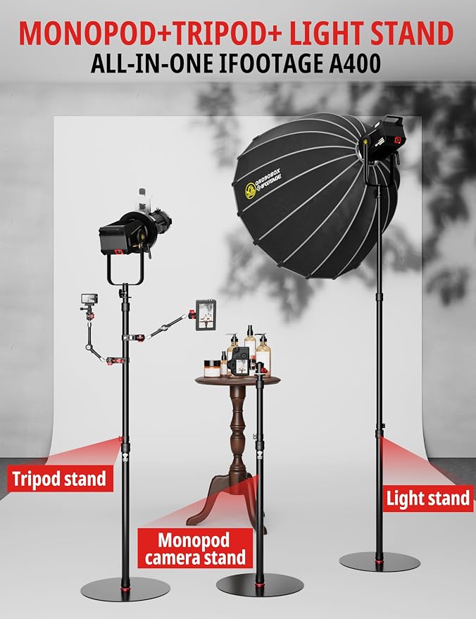 IFOOTAGE RB-A400 Round Base Light Stand Monopod 79" Tripod | Monopod for Cameras Lights Webcam, Live Streaming Vlogging, Stable Round Base Stand with 22LBS Payload - Image 2