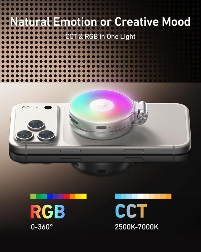 TELESIN Fun Shot Magnetic Phone Camera Grip & 4 in 1 RGB Selfie Light Kit | Phone Selfie Handle Creator Bundle Kit Compatible with iPhone Magsafe & Android Selfies/Photography/TikTok/Zoom Calls/Video - Image 5