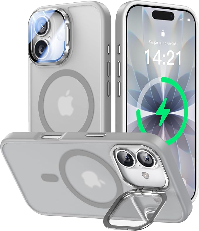 VOFATA [Upgraded Full Camera Protection] for iPhone 17 Case with Camera Cover Stand [Fit for MagSafe][10FT Mil-Grade Protection] Translucent Magnetic iPhone 17 Phone Case, Grey by VOFATA