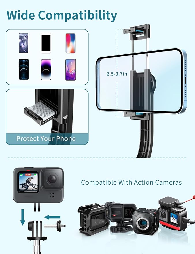 Selfie Stick, 41'' Extendable Phone Tripod Stand with Phone Holder & Detachable Remote, 360° Rotation Selfie Stick Tripod for Cell Phone Compatible with iPhone, Android, Samsung - Image 8
