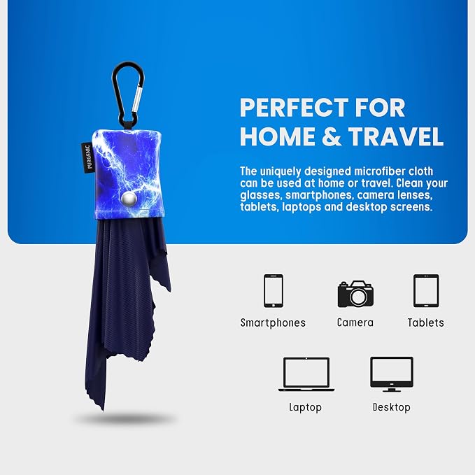 Microfiber Cloth & Glasses Wipes (1 Pack) Lens & Glasses Cleaning Cloth - Eyeglass Cleaner - Camera Lenses & Gadget Delicate Screens - Blue - Image 5