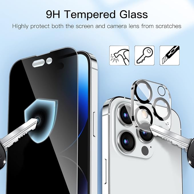 JETech Privacy Screen Protector for iPhone 14 Pro, 2+2 Pack | with Camera Lens Protector, Anti-Glare 9H Tempered Glass, Anti-Spy, Full Coverage, Scratch Resistant, Case-Friendly - Image 6