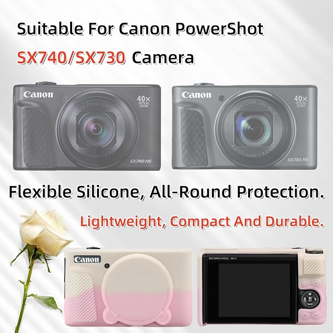 Camera Case for Canon PowerShot SX740/ SX730 Digital Camera, SX740 HS Case | Soft Silicone Protective Case Removable Lens Cover, Comes with 2 Screen Protectors and 1 Wrist Strap. (Beige-Pink) - Image 2