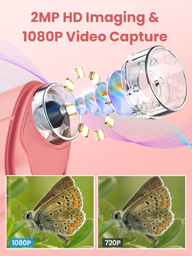 Microscope for Kids, 2.4 Inch Digital Microscope with 1000X Magnification, Handheld Camera Mini Pocket Magnifying Glass, Educational Birthday Gifts Toys for Ages 3+, Pink - Image 2