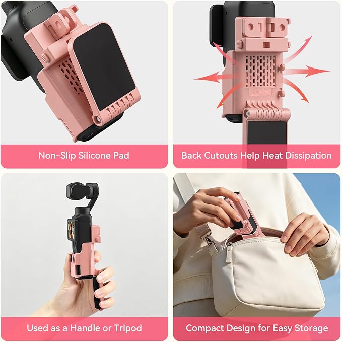 AMAZEAR Magnetic Mount Stand Compatible with DJI Osmo Pocket 4P/4/3/Xtra Muse, Pocket4 Accessories Adapter Clamp Magnet Suction Case Holder on Desktop/Vertical Surface, 180° Adjust Handle, Lightpink - Image 8