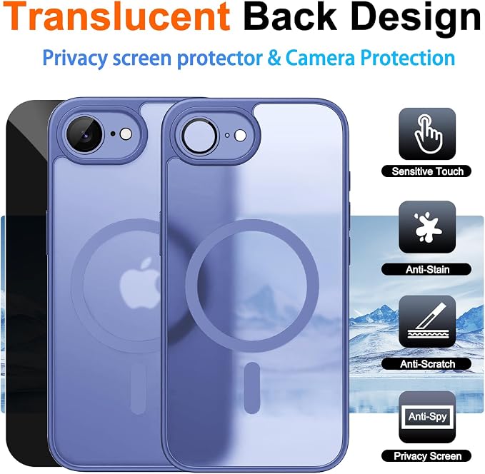Magnetic for iPhone 17e Case & iPhone 16e Case, Light Blue | Full Camera Protection, Privacy Screen Protector, Compatible with MagSafe, Translucent Matte Shockproof Cover for 17 e 16 e - Image 2