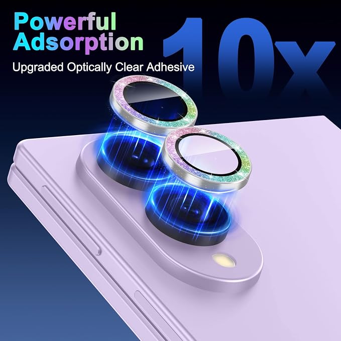 Meshine for Samsung Galaxy Z Fold 8 Camera Lens Protector,Scratch Proof,Strong Adsorption,9H Hardness with Metal Ring Camera Cover,Ultra Thin Case Friendly,Accessories Lens Protector,Glitter Colorful - Image 3