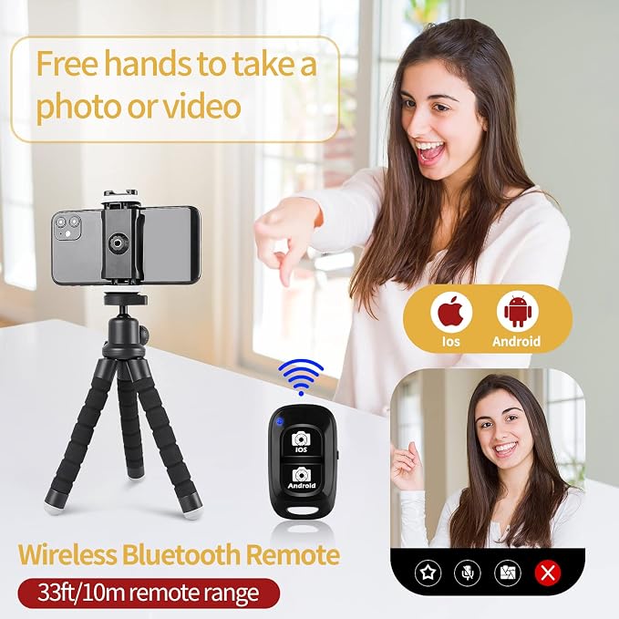 Phone Tripod for iPhone, Flexible Mini Stand with Remote for Recording | Compact flexible tripod with remote, ideal for selfies, video recording, travel and everyday phone support - Image 3