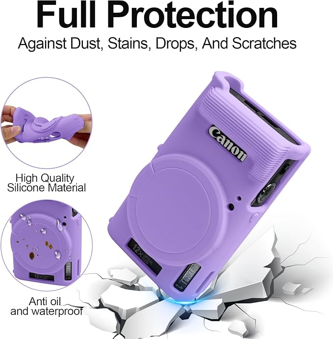 Easy Hood Camera Case for Canon ELPH 360/IXUS 285 HS/IXY 650 Camera,Purple | With Removable Lens Cover,Soft Silicone Protective Case,Anti-Scratch,Dustproof,Shockproof,Enhanced Grip,Camera Accessories - Image 3