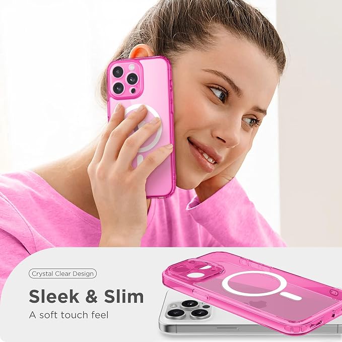 CAPRARO for iPhone 13 Pro Case, Compatible with MagSafe | Upgraded [Full Camera Protection] Shockproof Protective Slim Translucent Matte Magnetic Phone Case 6.1'', Clear Neon - Image 8