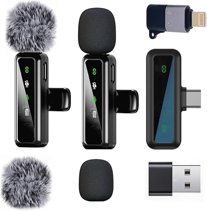 Wireless Lavalier Microphone for iPhone - iPad, Android Phone Computer, Mini Microphone for Live Streaming, Video Recording, Outdoor or Indoor Interviews, YouTube, TikTok, Vlog (Black) by Unknown