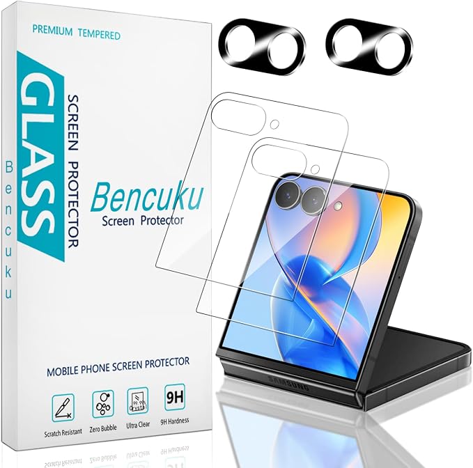 Screen Protector for Samsung Galaxy Z Flip 8 Tempered Glass | with Camera Lens Protector, Anti Scratch, Bubble Free, Case Friendly, 2+2 Pack by Bencuku
