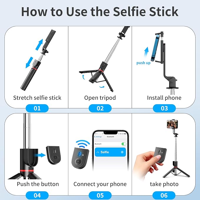 Selfie Stick for iPhone, 360°Rotating Tripod for Phone with Detachable Remote, Portable Phone Tripod Stand for Video Recording, Compact & Lightweight - Image 7