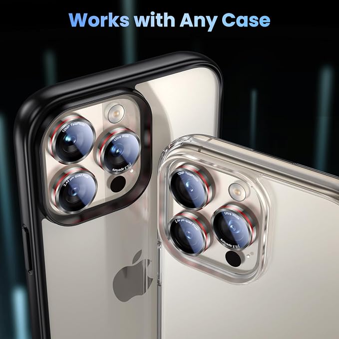 Uyiton for iPhone 17/16/15/14 (Pro Max & Pro) Camera Lens Protector | Unique Lines Text Design, Case-Friendly, Military-Grade Sapphire Glass Metal Camera Cover, Easy to Install, Gray - Image 5