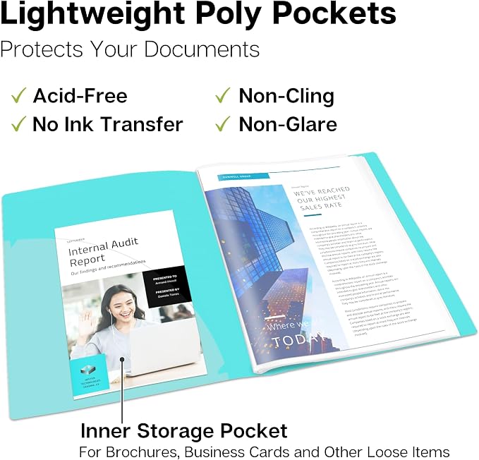 Dunwell 9x12 Presentation Binder, 24 Pockets, Displays 48 Pages, Aqua | Displays 48 Pages, Clear Plastic Sleeves, Acid-Free Poly, Fits 9x12 & A4 Documents - Image 5