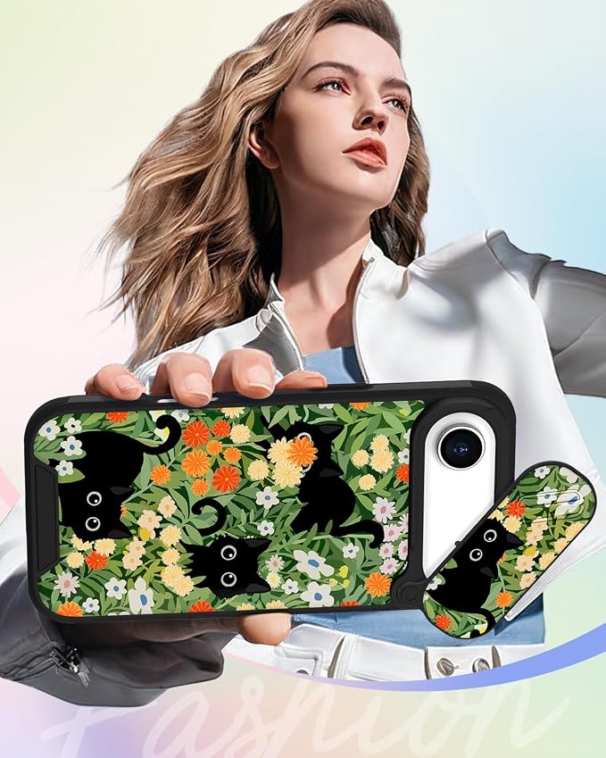 Buleens for iPhone 17 Air Case 6.5 Inch - with Ring Stand & Camera Cover Aesthetic Cute Designed for Women Girls Pretty Girly Cat Flowers Phone Case for iPhone 17 Air Compatible with Magsafe - Image 6