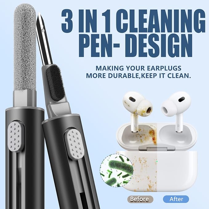 Inesore for AirPod Cleaning Kit, for Phone Earbuds Electronics (Black) | Metal Tip, High-Density Soft Brush, Flocked Sponge Tip, 3 in 1 Design, Compact & Lightweight, Easy Operation, Easy to Carry - Image 2