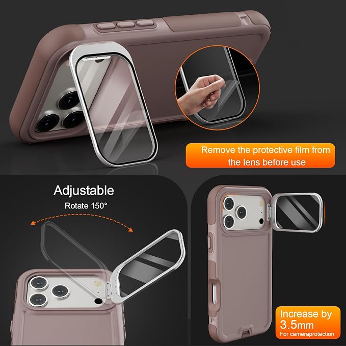 Follaroma Magnetic for iPhone 17 Pro Max Case with Camera Stand,Light Brown | Built-in Glass Camera Cover Stand,Compatible with MagSafe,Heavy Duty Shockproof Protective,Military-Grade Anti-DropDual Case - Image 2