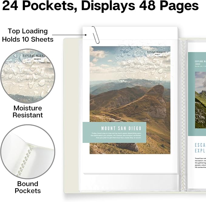 Dunwell Presentation Book 24-Pocket 5.5x8.5, Plastic Sleeves, 2-Pack, Ivory | Acid-Free Poly, Displays 48 Pages, Tear-Resistant Sleeves, Ideal for Documents & Artwork - Image 5