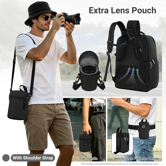 MOSISO Camera Backpack,Photography Camera Bag with Lens Pouch,Black | DSLR/SLR/Mirrorless Waterproof Hardshell Case, Tripod Holder&15.6 inch Laptop Compartment Compatible with Canon/Nikon/Sony - Image 6