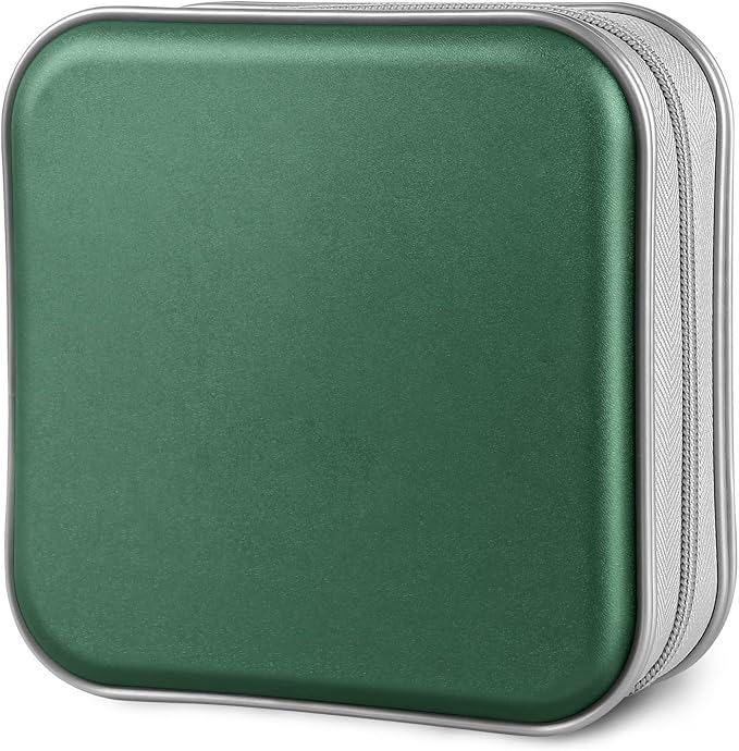 Siveit CD/DVD Cases 40 Capacity Disc Storage Binder for Car(Dark Green) | Holders Wallet Hard Plastic CD/DVD Case for Car Home Office Travel by Siveit