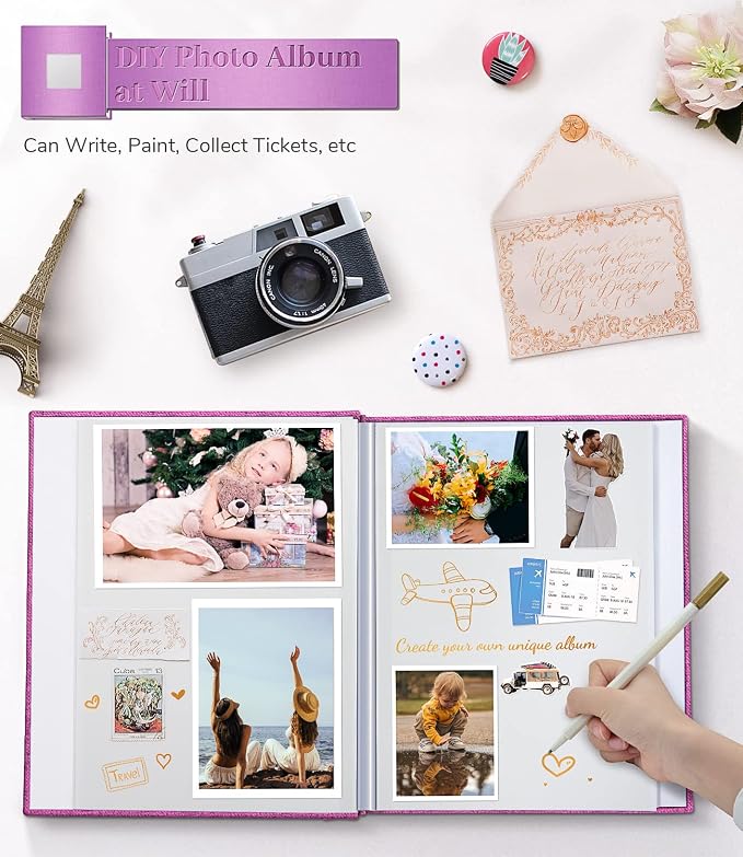 Artfeel Photo Album Self Adhesive Scrapbook Album for 3x5 4x6 5x7 8x10 Pictures,60 Pages Linen Cover with Display Window DIY Photo Book,Ideal Gifts for Family Travel Wedding Baby - Image 4