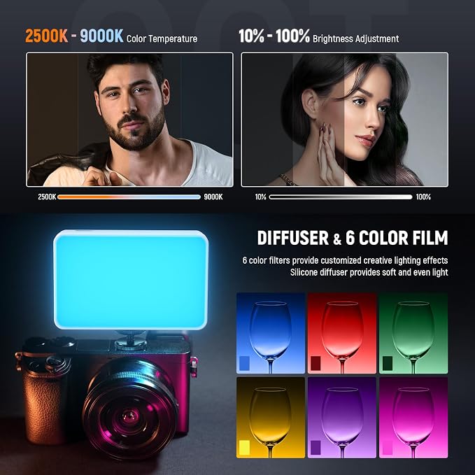 NEEWER Basics LED Selfie Phone Light for iPhone Camera Laptop, BL120B | Clip on Fill Light, Color Films, Diffuser, 3000mAh Rechargeable, 2500K-9000K CRI95+ Video Conference Lighting for Zoom Call - Image 3