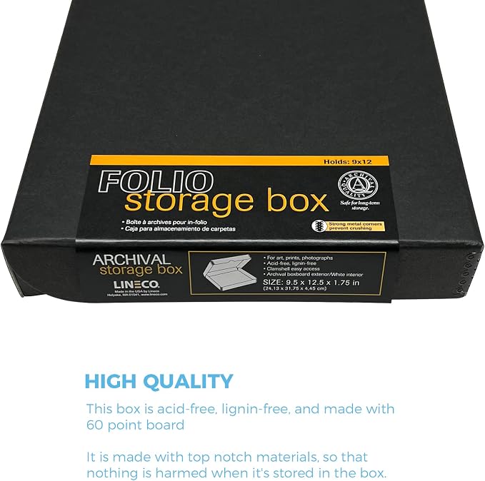 Lineco Clamshell Archival Storage Box, 9.5x12.5x1.75 Inch, Black, Pack of 2 | Acid-Free with Metal Edge Boxboard, Organize and Store Photos Documents Cards Negatives Magazine Prints Family Records DIY - Image 5