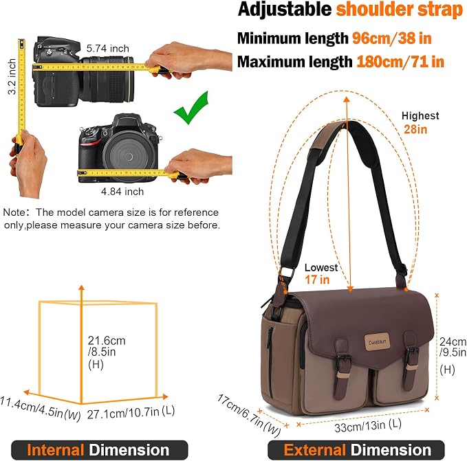 Cwatcun Large Camera Messenger Bag, Waterproof Crossbody Case with Tripod Holder - Image 4