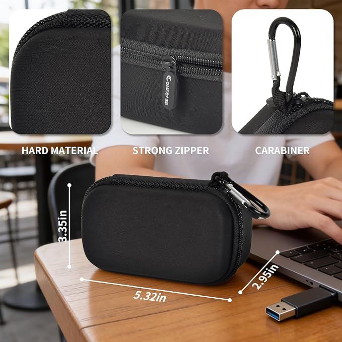 Comecase 12-Slot USB Flash Drive Case with Carabiner and SD Card Pocket | Hard Shell and Removable Foam Cushion Drives Against Drops for Work, School and Travel, Jet Black, Small, Case Only - Image 3