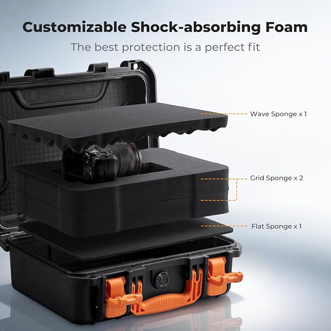 K&F CONCEPT Waterproof Hard Case, IP67 Protective Case with Pre-Scored Foam | Pick & Pluck Foam, Waterproof, Dustproof, Shockproof, HardShell Case for Camera & DJI Drone & Equipment Storage, BC01 - Image 5