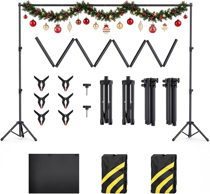 Forlogic 10x7.5Ft Backdrop Stand, Protable Adjustable Photo Back Drop Stand for Party, Photography, Banner Stand (Includes Six Background Stand Clamps) by Forlogic