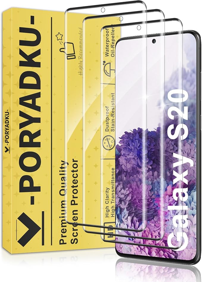 3 Pack for Samsung Galaxy S20 Screen Protector | Ultrasonic Fingerprint Unlocking, 9H Hardness Tempered Glass, 3D Curved Full Coverage, Anti-Scratch, Case Friendly, HD Clear by JavoYion