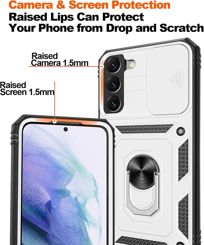 Gritup for Samsung Galaxy S22+ Plus Case with Screen Protector*2, Galaxy S22 Plus Case Build in 360° Rotating Ring Kickstand, Military Grade Protective Case for S22 Plus Phone, White+Black - Image 5