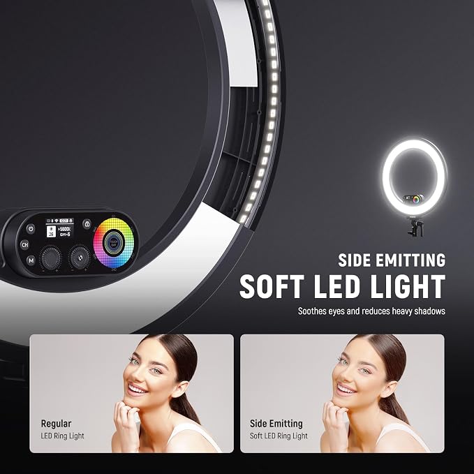 NEEWER RL45C 18" Edge Lit 45W RGB LED Ring Light with Phone Tripod Stand Remote CRI95+ 3100lux/0.5m 2500K–10000K 360° Full Colors App/2.4G Control Compatible with iPhone Selfie Makeup Video Recording - Image 2