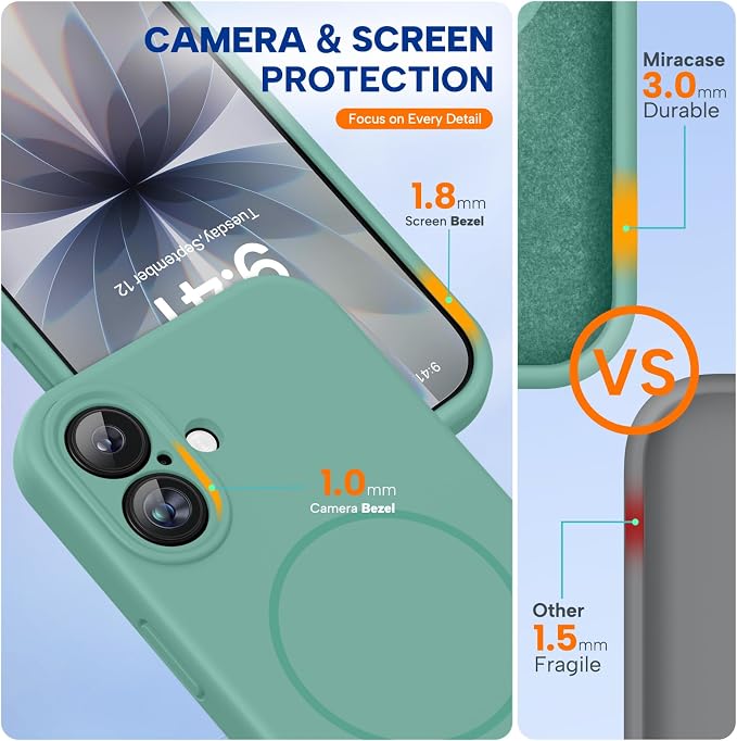 Miracase Silicone & Magnetic for iPhone 17 Case, Midnight Green | Compatible with MagSafe, Silicone Camera Control Cover, Soft Microfiber Lining, Shockproof Drop Protection Phone Case for 17 - Image 3